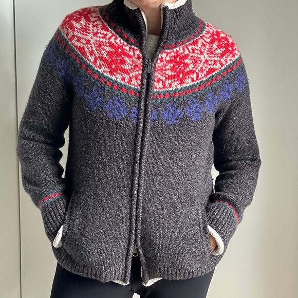 Vintage 90s LL Bean Wool Sherap Zipper Jacket Knit Nordic Size Med Winter Fall - Picture 8 of 10